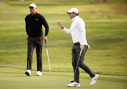 Tiger Woods and Rory McIlroy at The Genesis Invitational - Round Two (Image via Cliff Hawkins/Getty Images)