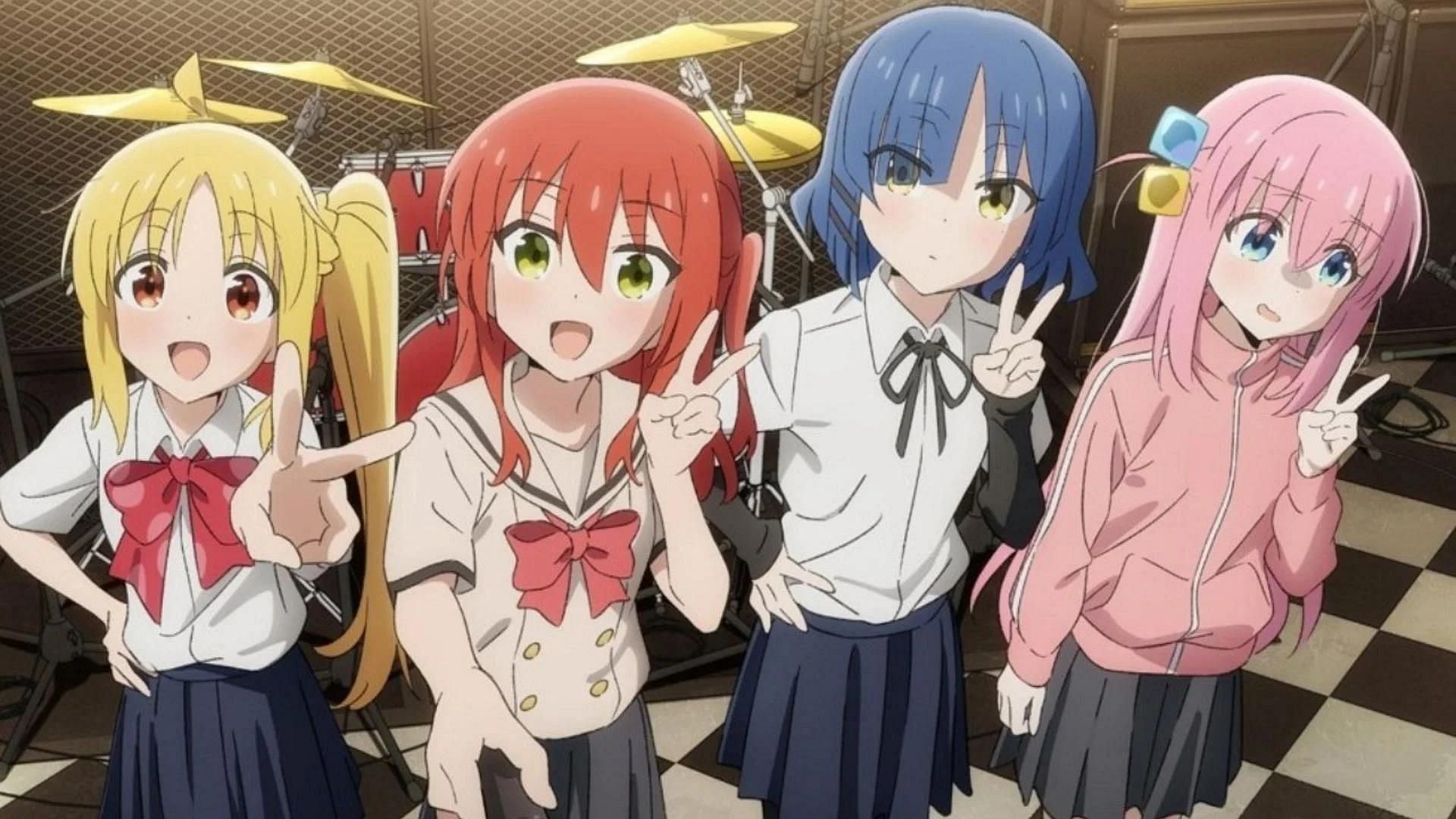 Nijika Ijichi, Ikuyo Kita, Ryou Yamada, and Hitori Gotou as seen in the anime (Image via CloverWorks)