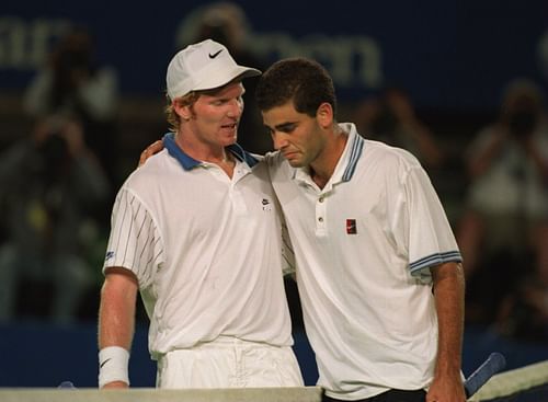 Pete Sampras and Jim Courier during the 1995 Australian Open quarterfinal