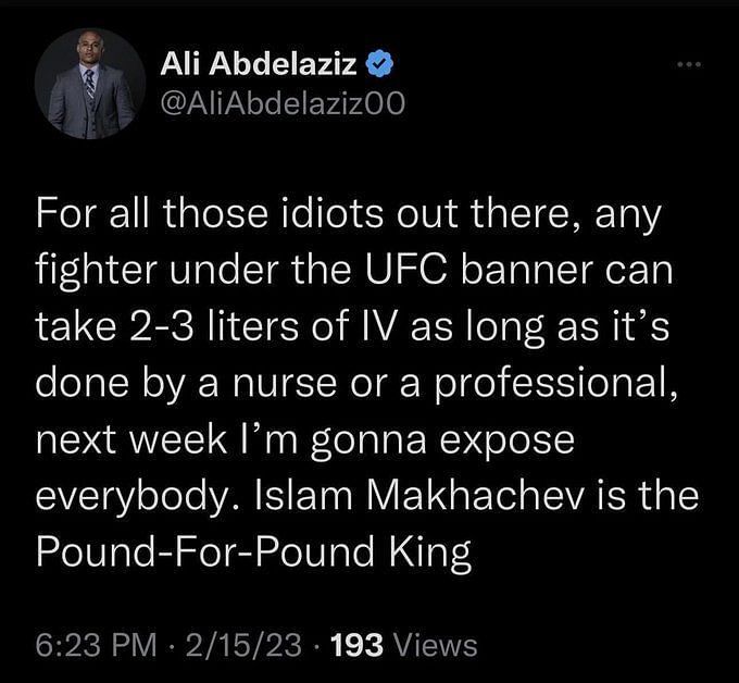 Ali Abdelaziz Posts Incriminating Tweet Again On Islam Makhachev's IV ...