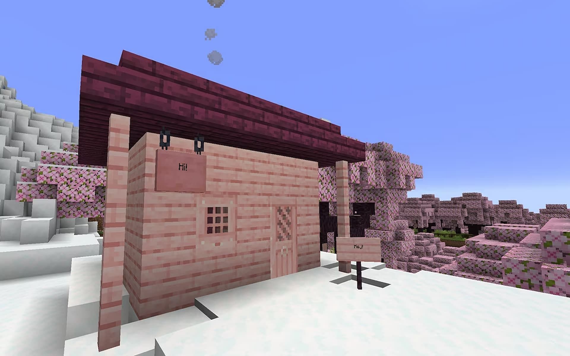 Players can make lots of unique creations using this new pink wood (Image via Mojang)