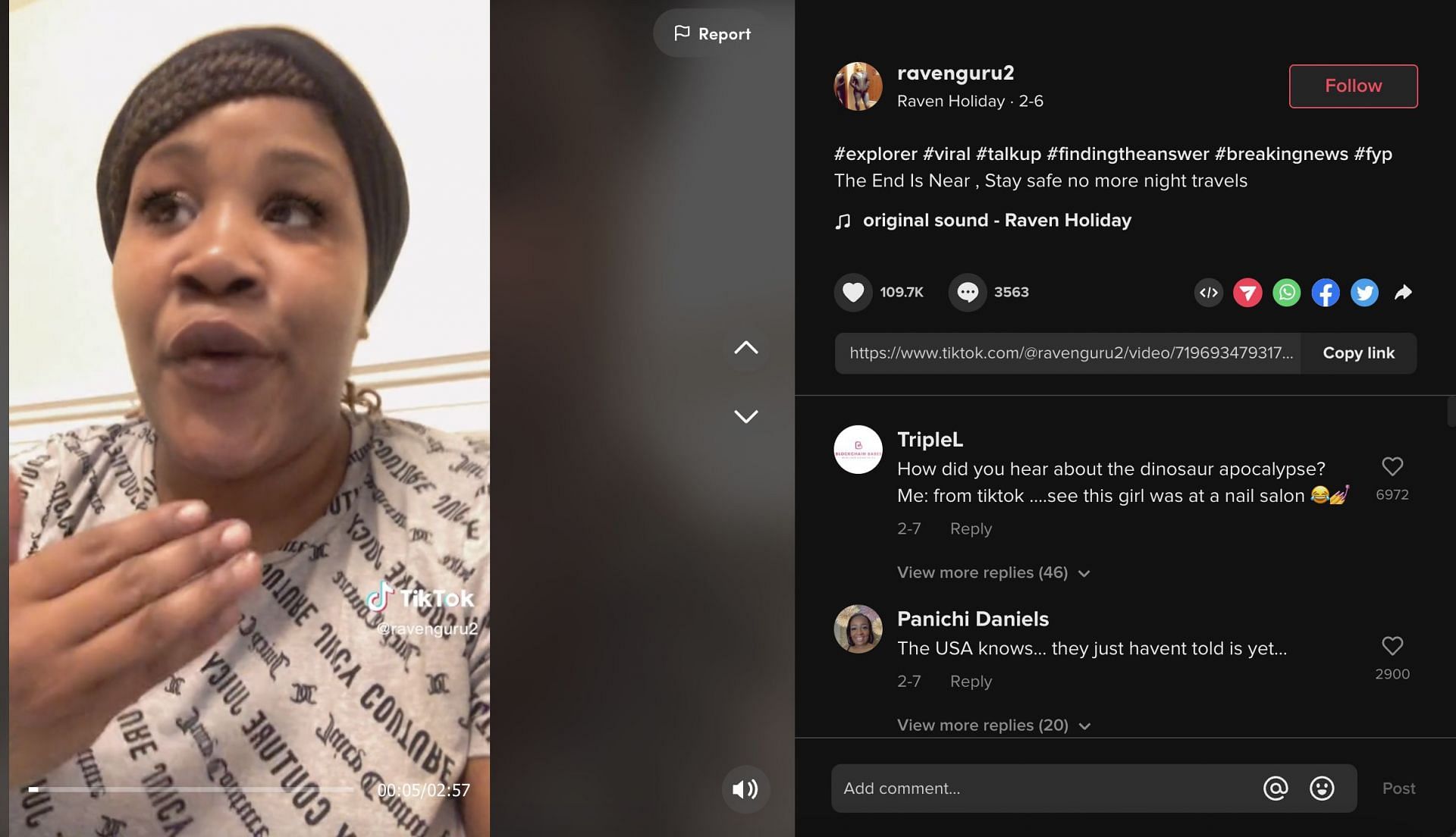 A woman on TikTok shared a video on social media claiming that she saw news at her nail salon&#039;s TV which talked about China having a land with dinosaurs. (Image via TikTok)