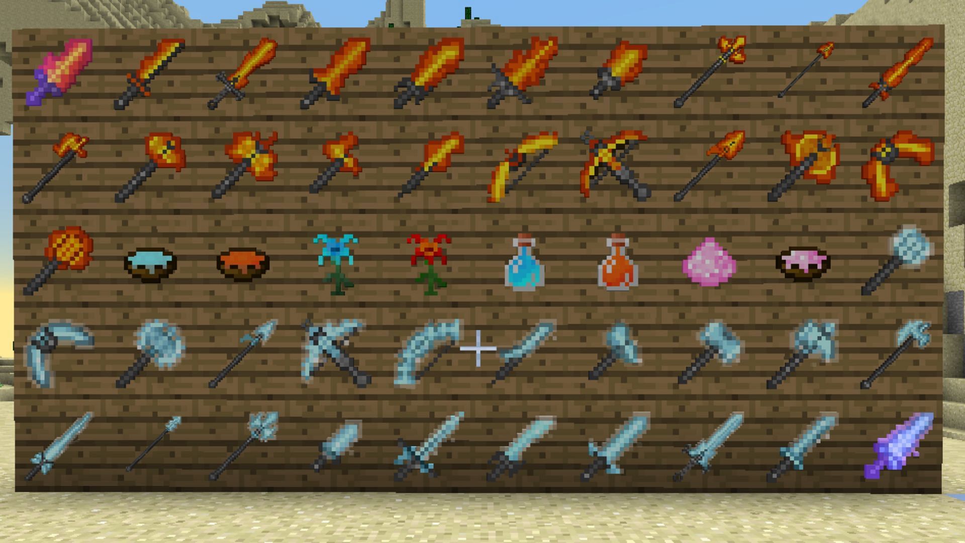 This texture pack completely changes how tools, weapons and other items look in Minecraft (Image via CurseForge)