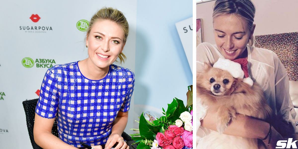 Maria Sharapova with her dog Dolce (R)