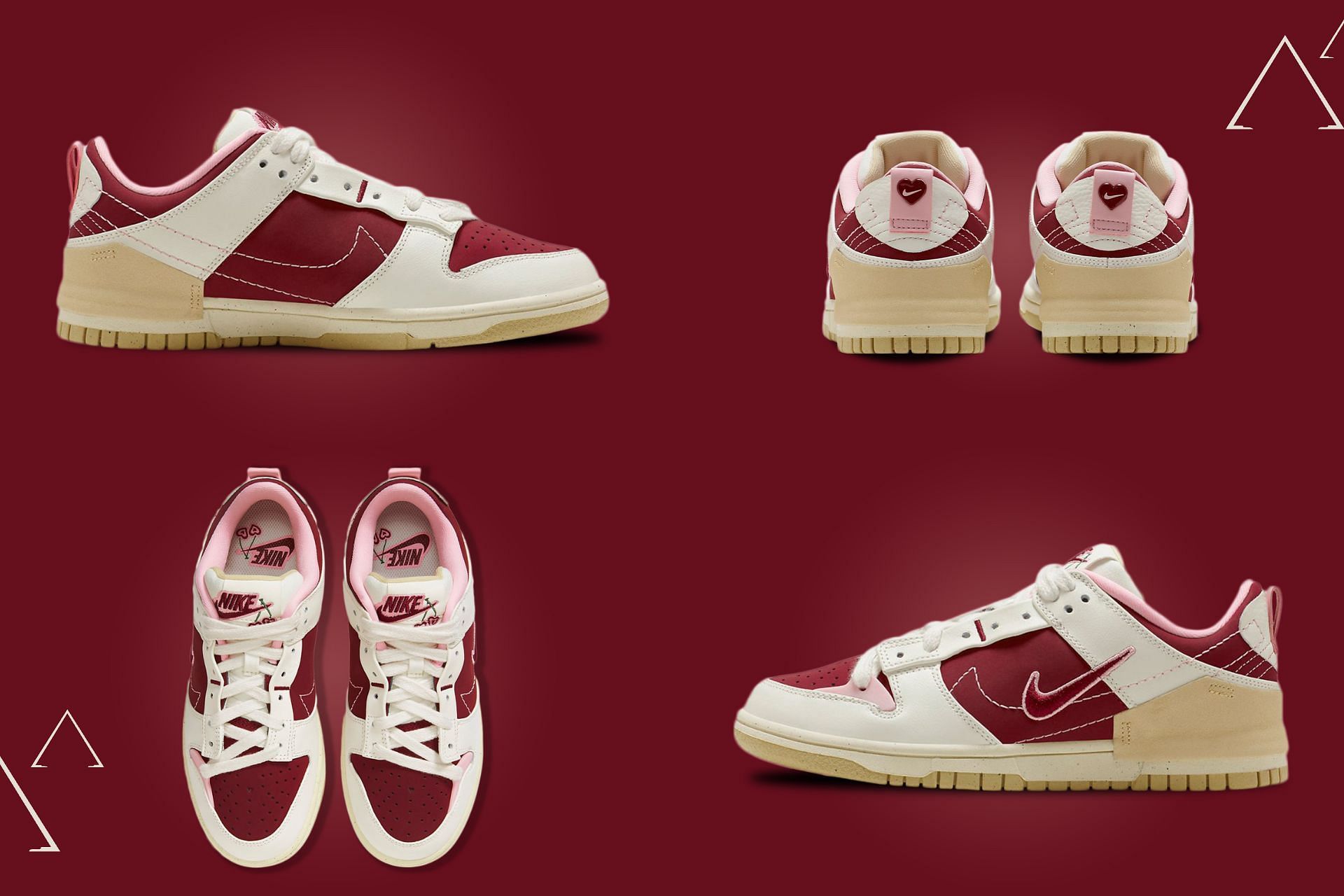The upcoming Nike Dunk Low Disrupt 2 Valentine&#039;s Day sneakers come clad in pink and red hues in women&#039;s sizes (Image via Sportskeeda)