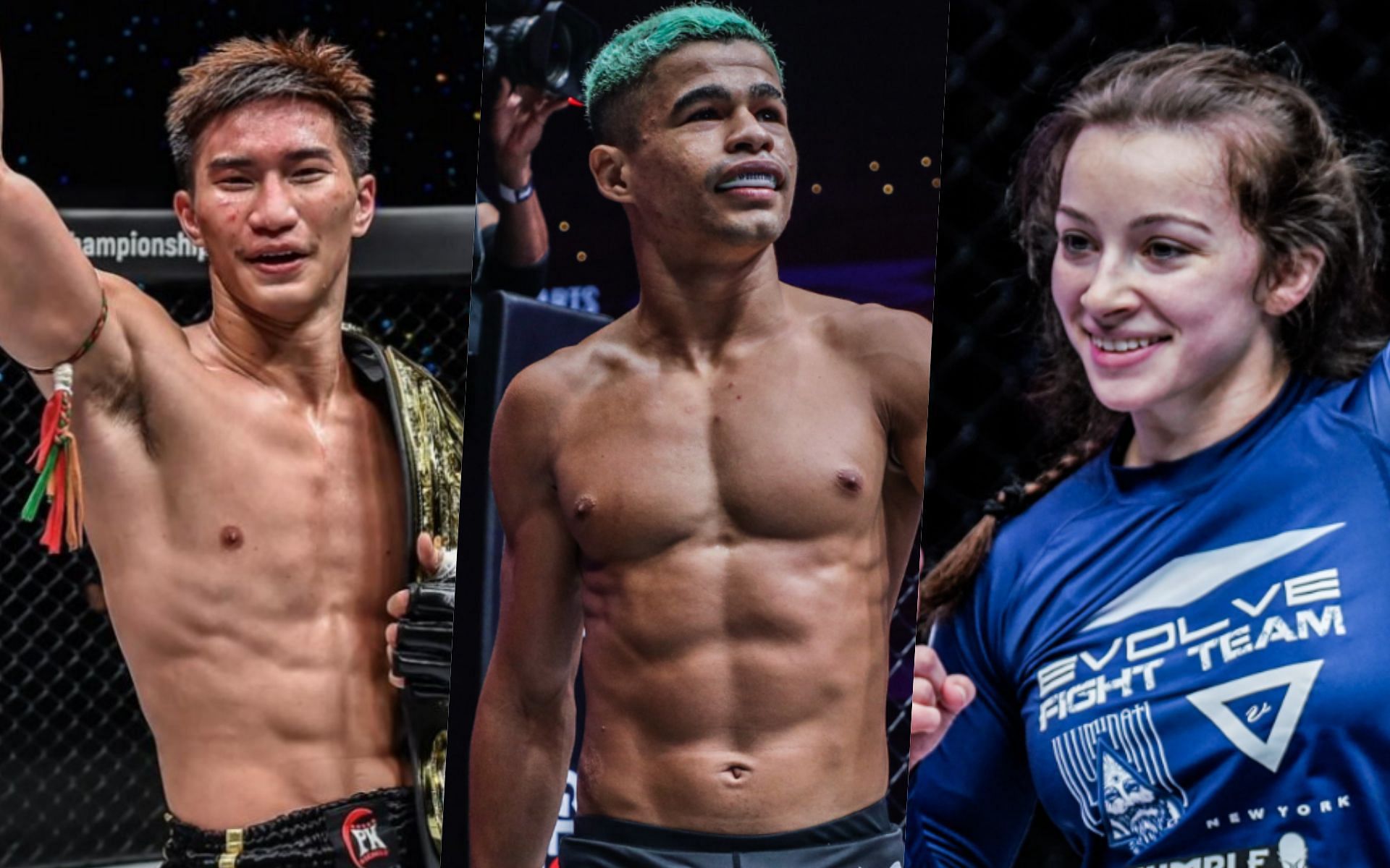 From left to right: Tawanchai, Fabricio Andrade, and Danielle Kelly. | Photo by ONE Championship