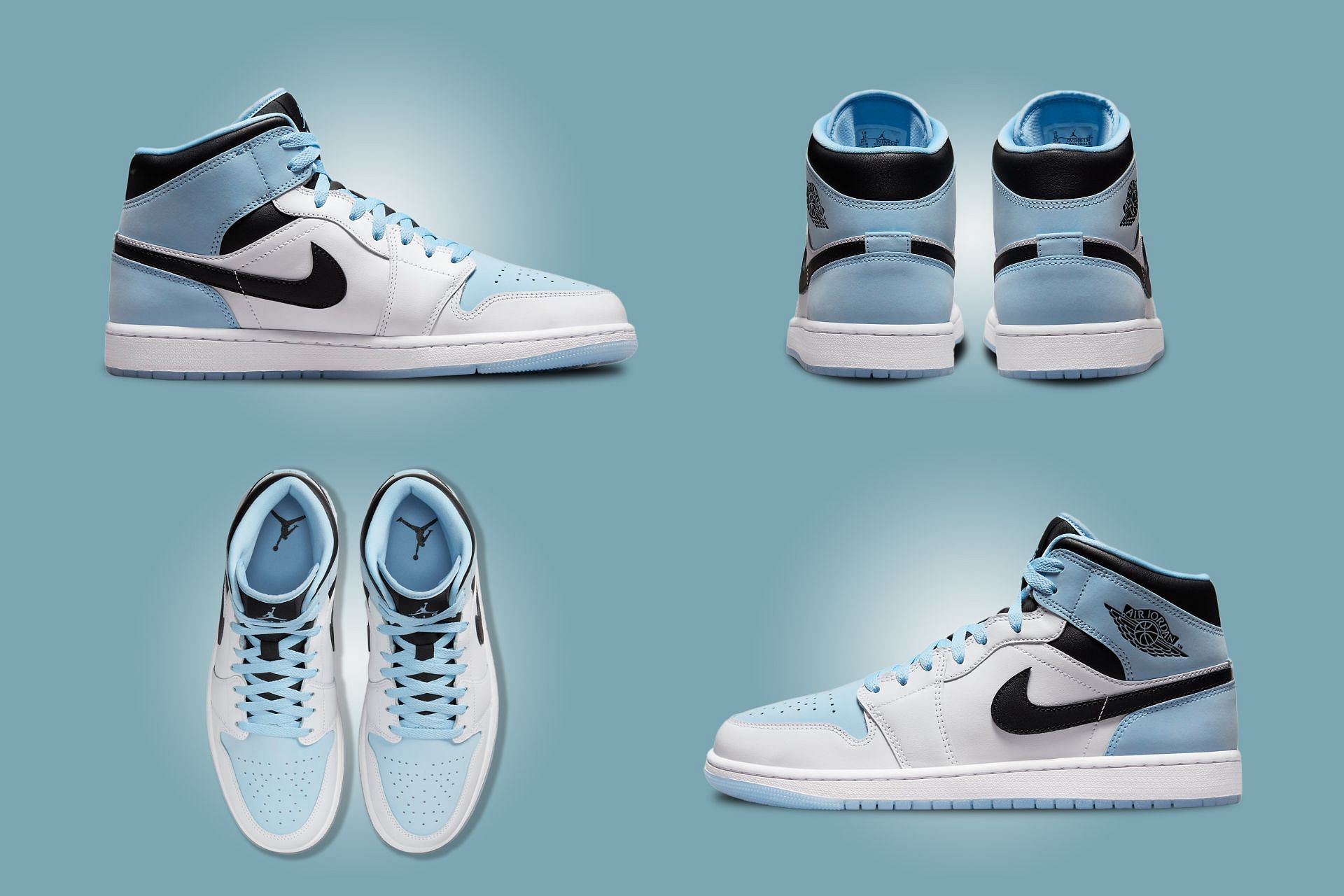 The upcoming Nike Air Jordan 1 Mid SE &quot;Ice Blue&quot; sneakers come clad in shades of blue, black and white, (Image via Sportskeeda)