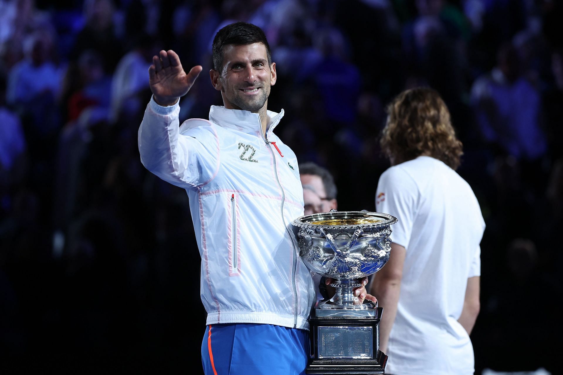 Novak Djokovic pictured with his 2023 Australian Open trophy.