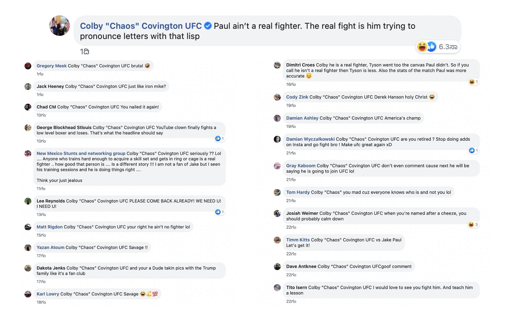 Colby Covington trolling Jake Paul, fan reacting [Image courtesy: Bleacher Report (Facebook)]