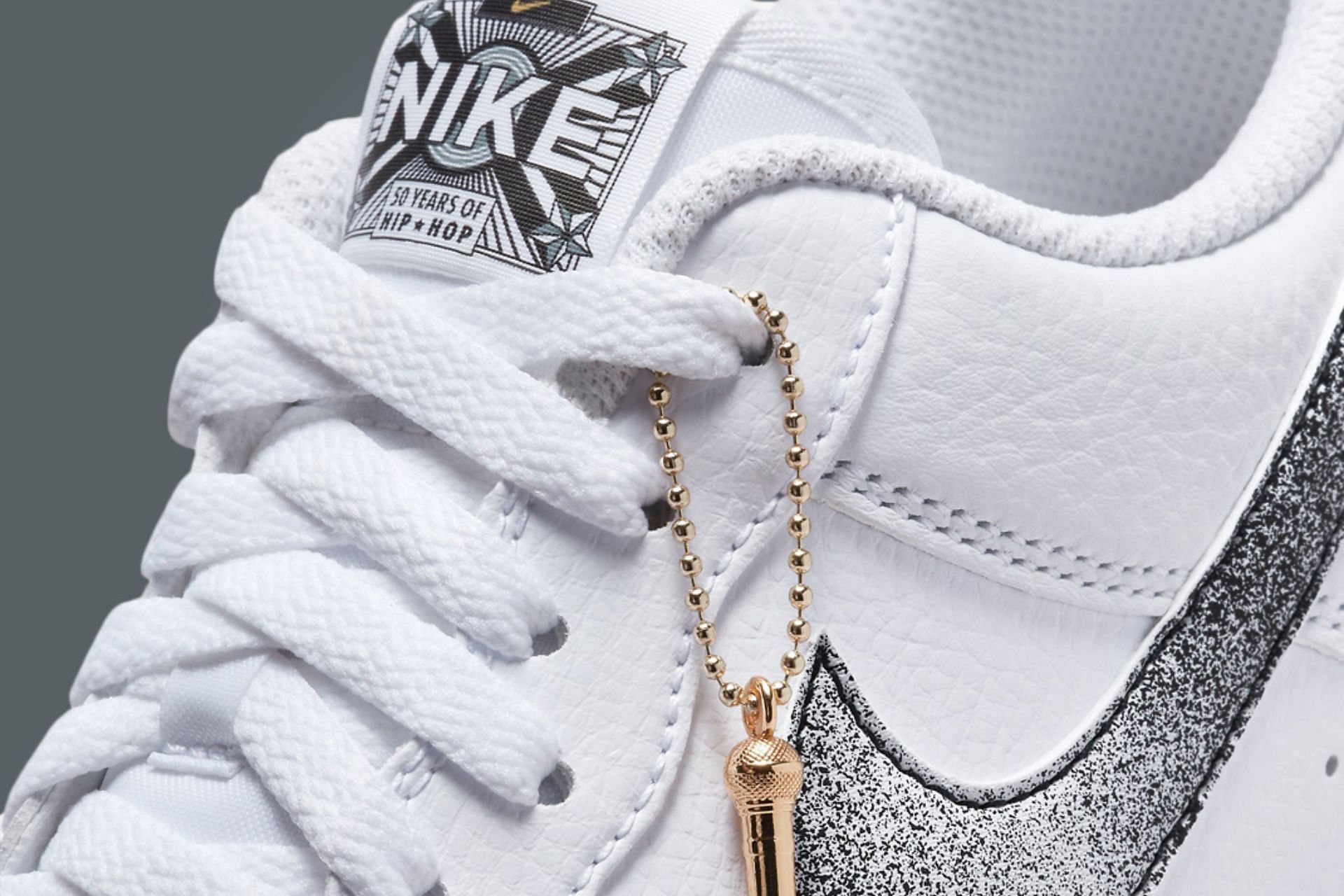 The microphone hangtags are added to the shoe as a salute to the timeless hip-hop culture (Image via Nike)