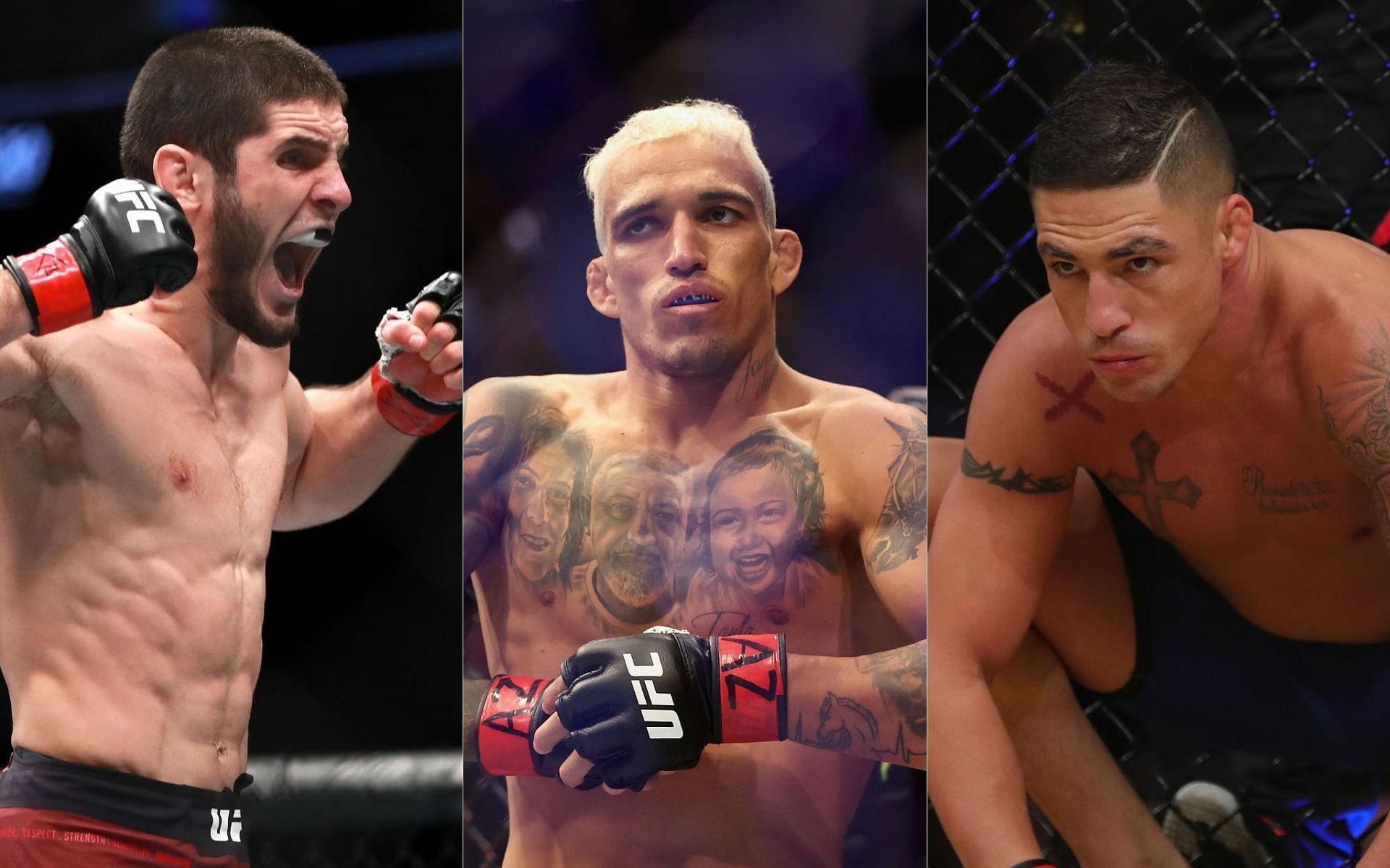 Islam Makhachev (left), Charles Oliveira (centre), Diego Sanchez (right)