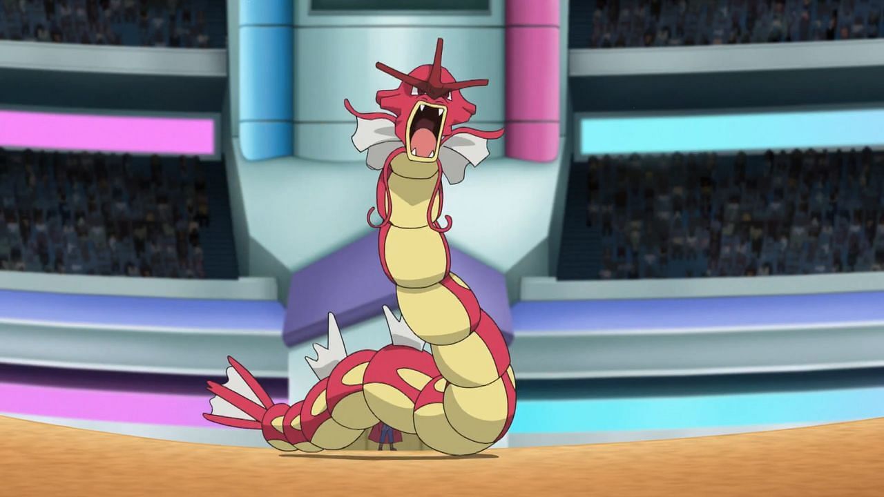 Shiny Gyarados as it appears in the anime (Image via The Pokemon Company)