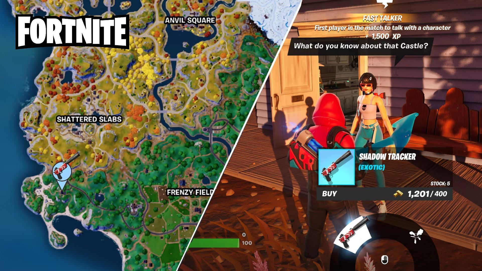 Location of the Shadow Tracker on Fortnite map (Image via DualShockers)