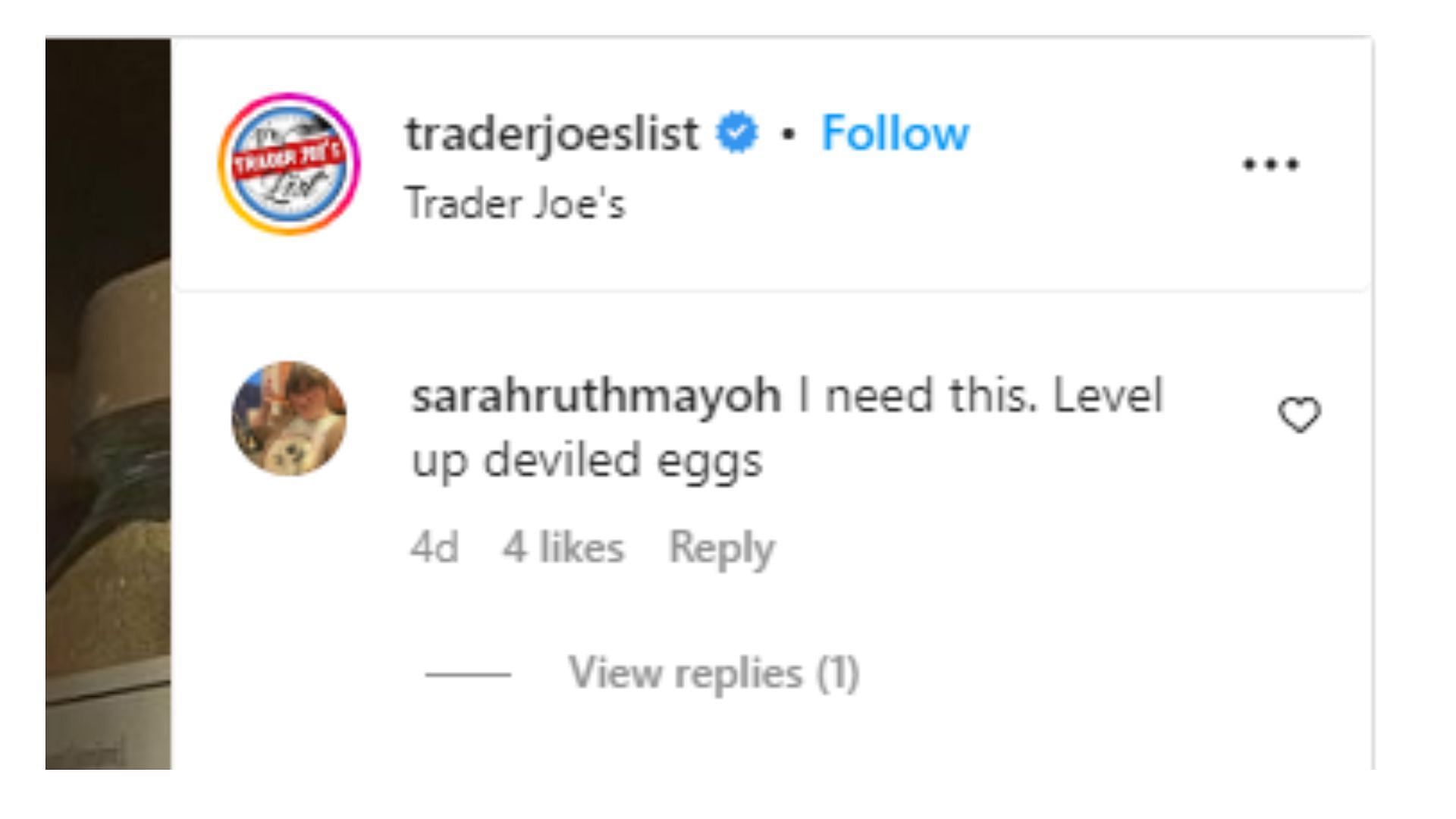 A comment by the user @sarahruthmayoh (Image via Instagram)