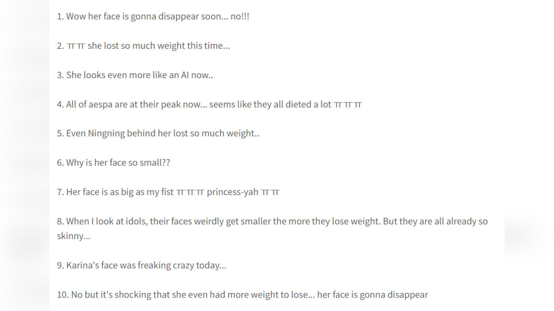 K-netizens comment on Karina&#039;s unexpected weight loss (Image via pannchoa)