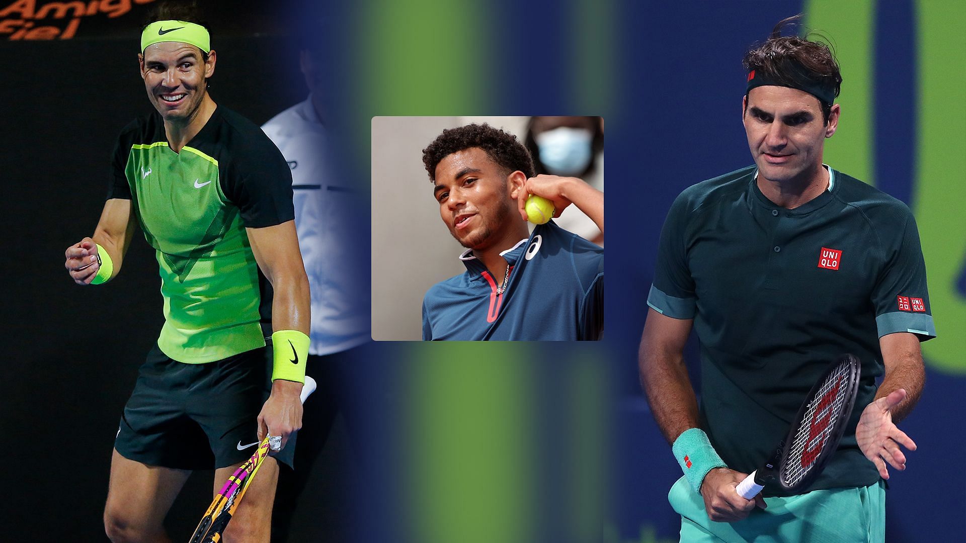 Rafael Nadal (L), Arthur Fils (Centre) and Roger Federer (R)