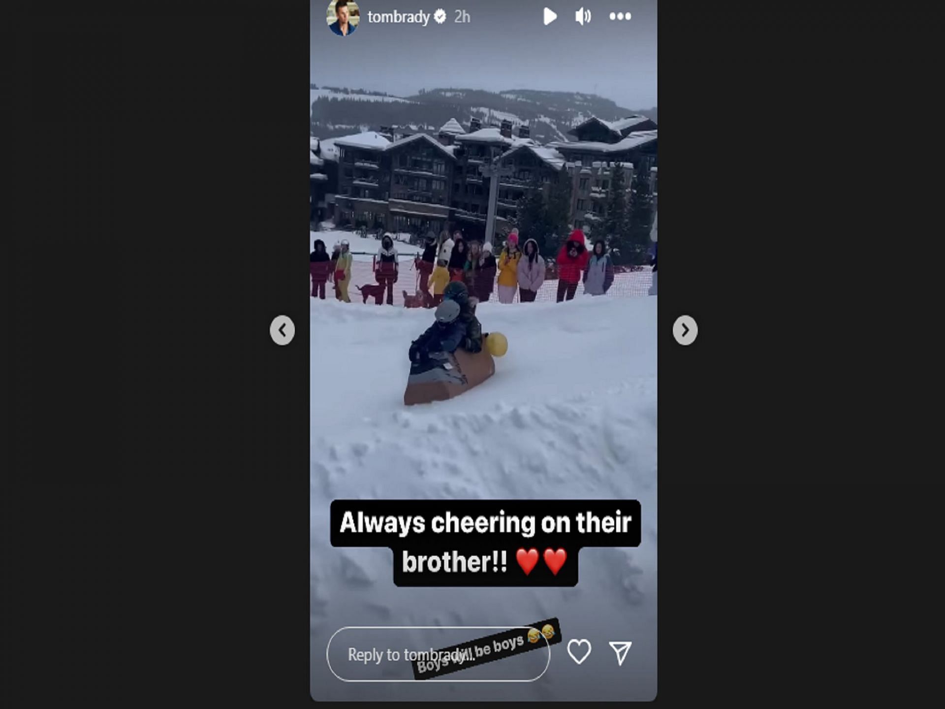 No. 12 records kids sledding - Courtesy of Tom Brady on Instagram