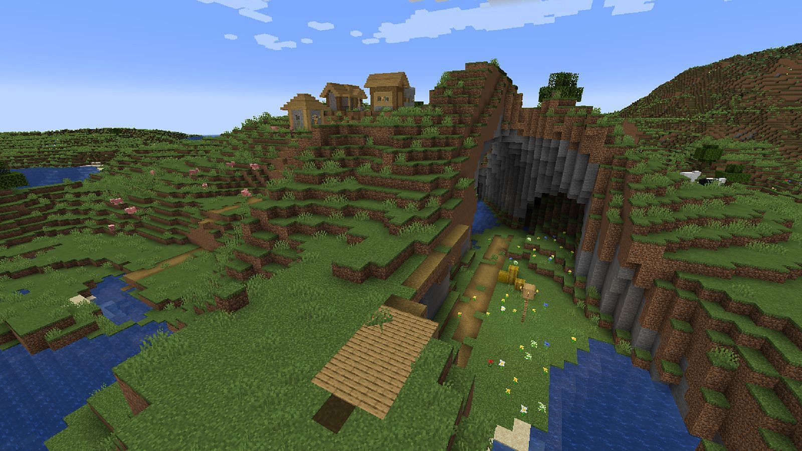 This seed offers four different villages close to spawn for Minecraft players to visit (Image via Mojang)