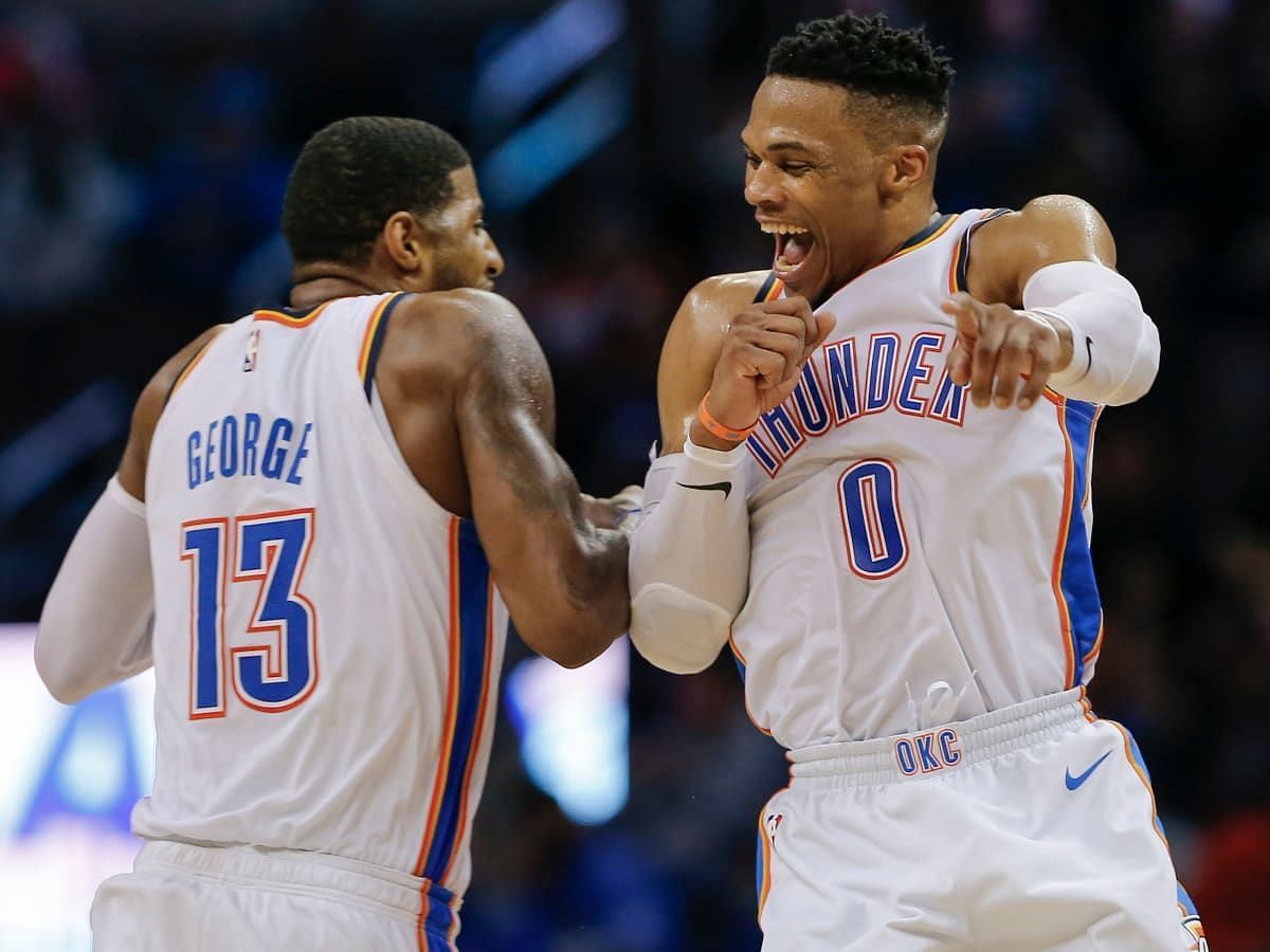 Russell Westbrook and Paul George during their time with the OKC Thunder