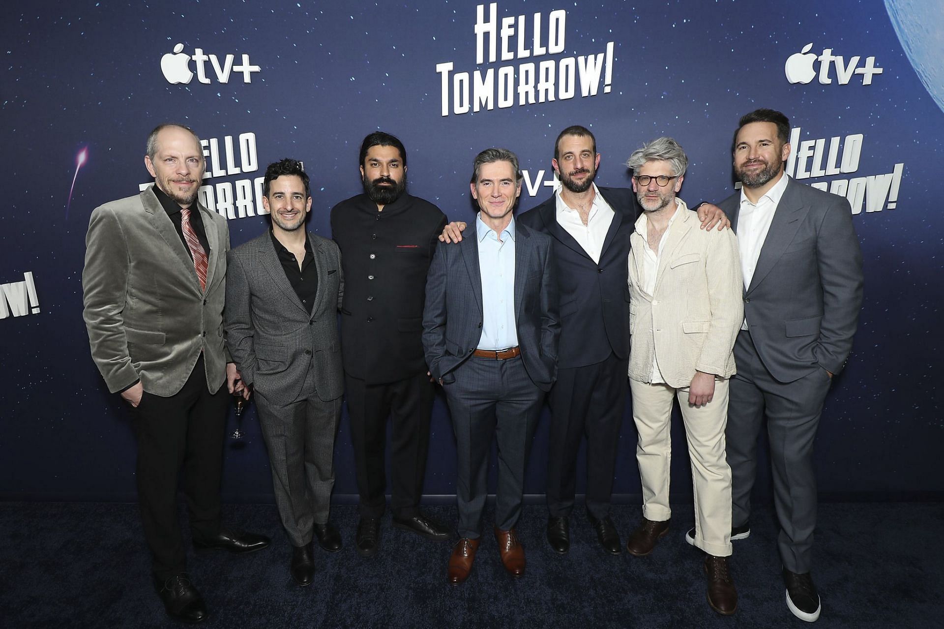 Hello Tomorrow! showrunners with the cast (Photo courtesy of Apple)