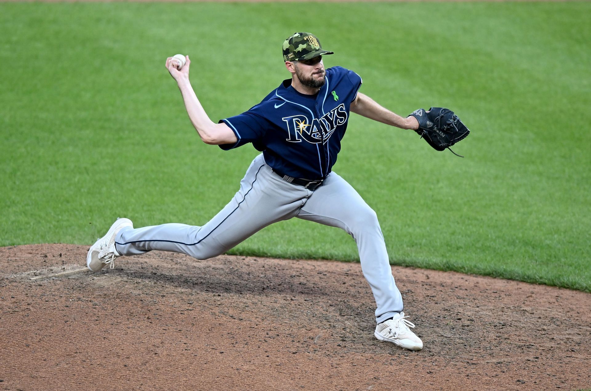 Ryan Thompson #81 of the Tampa Bay Rays pitches in the ninth inning against the Baltimore Orioles