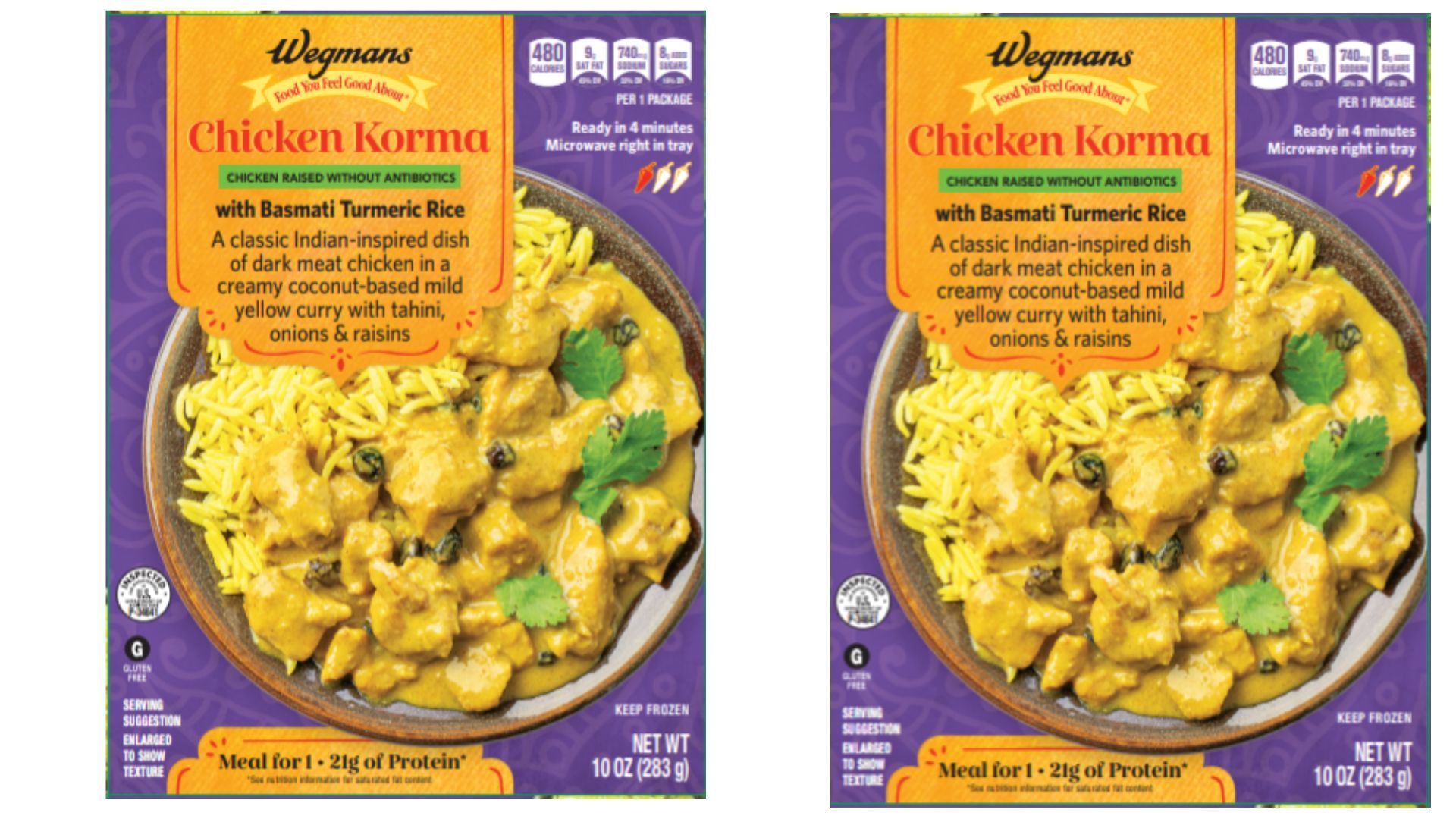 The Wegmans Chicken Korma with Basmati Turmeric Rice is misbranded and may contain Vegetable Tikka Masala which could contain cashew allergens (Image via FSIS)