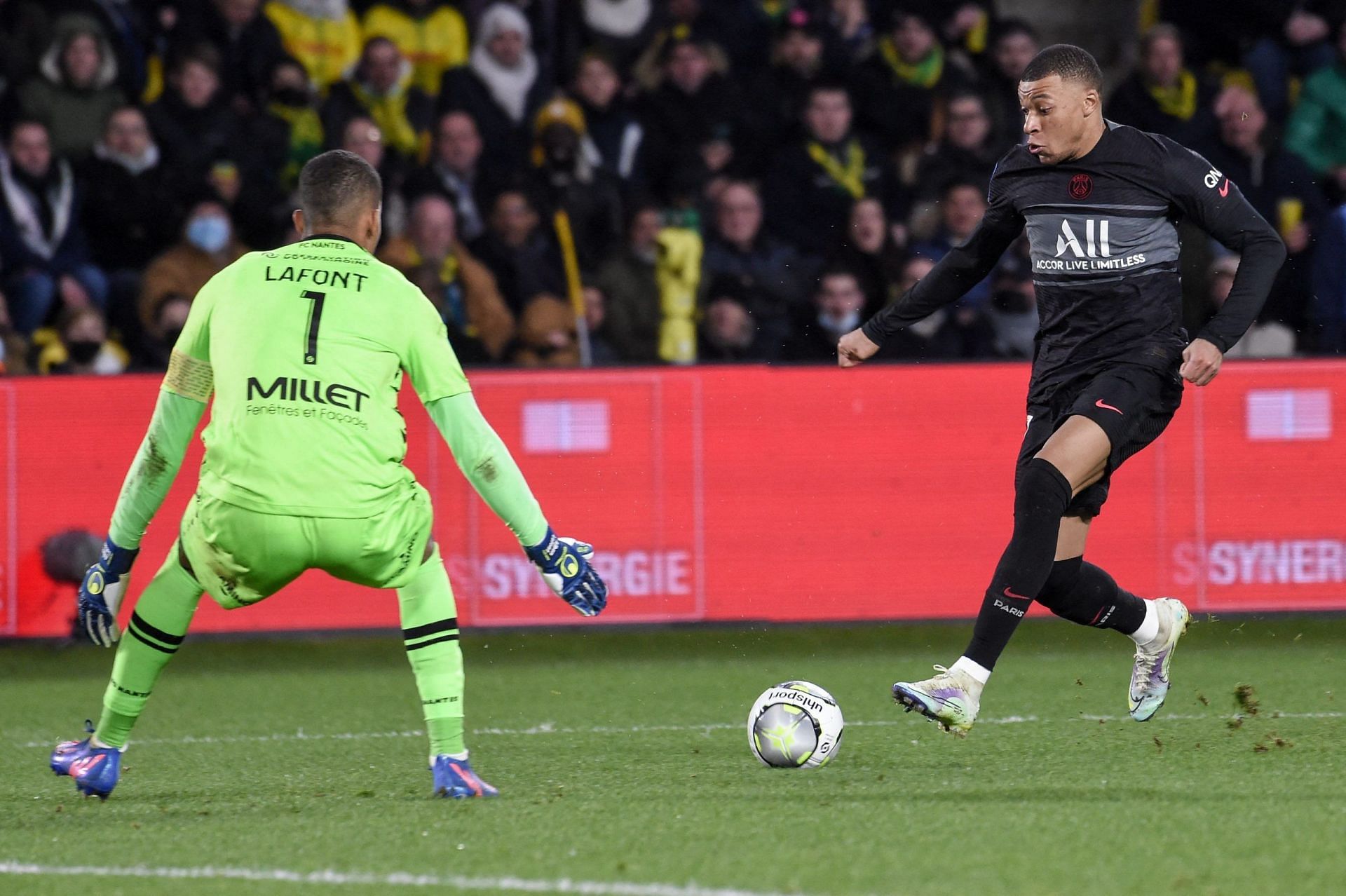 Alban Lafont in action for FC Nantes