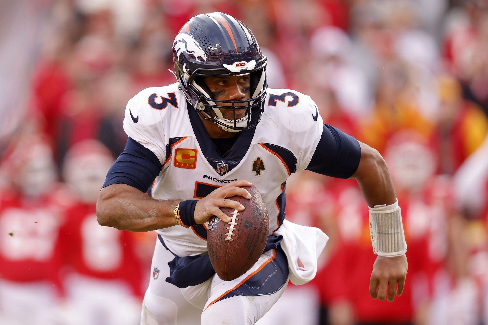 Russell Wilson at the Denver Broncos v Kansas City Chiefs game