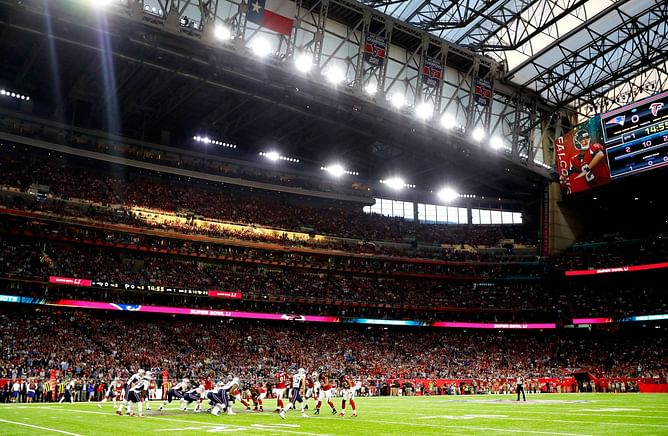 Why was a drone flying over Falcons' Super Bowl practice in 2017?