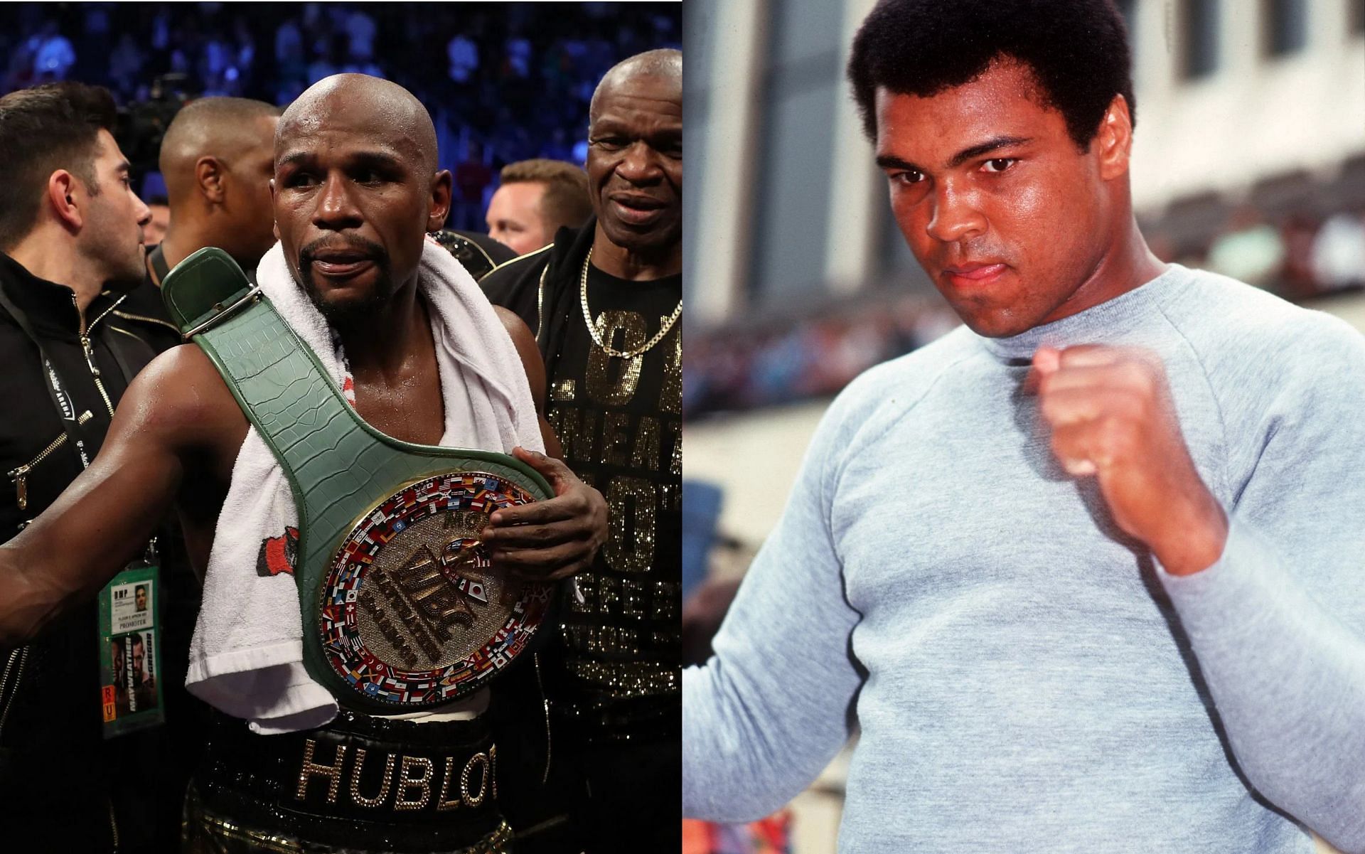 Floyd Mayweather (L), and Muhammad Ali (R).