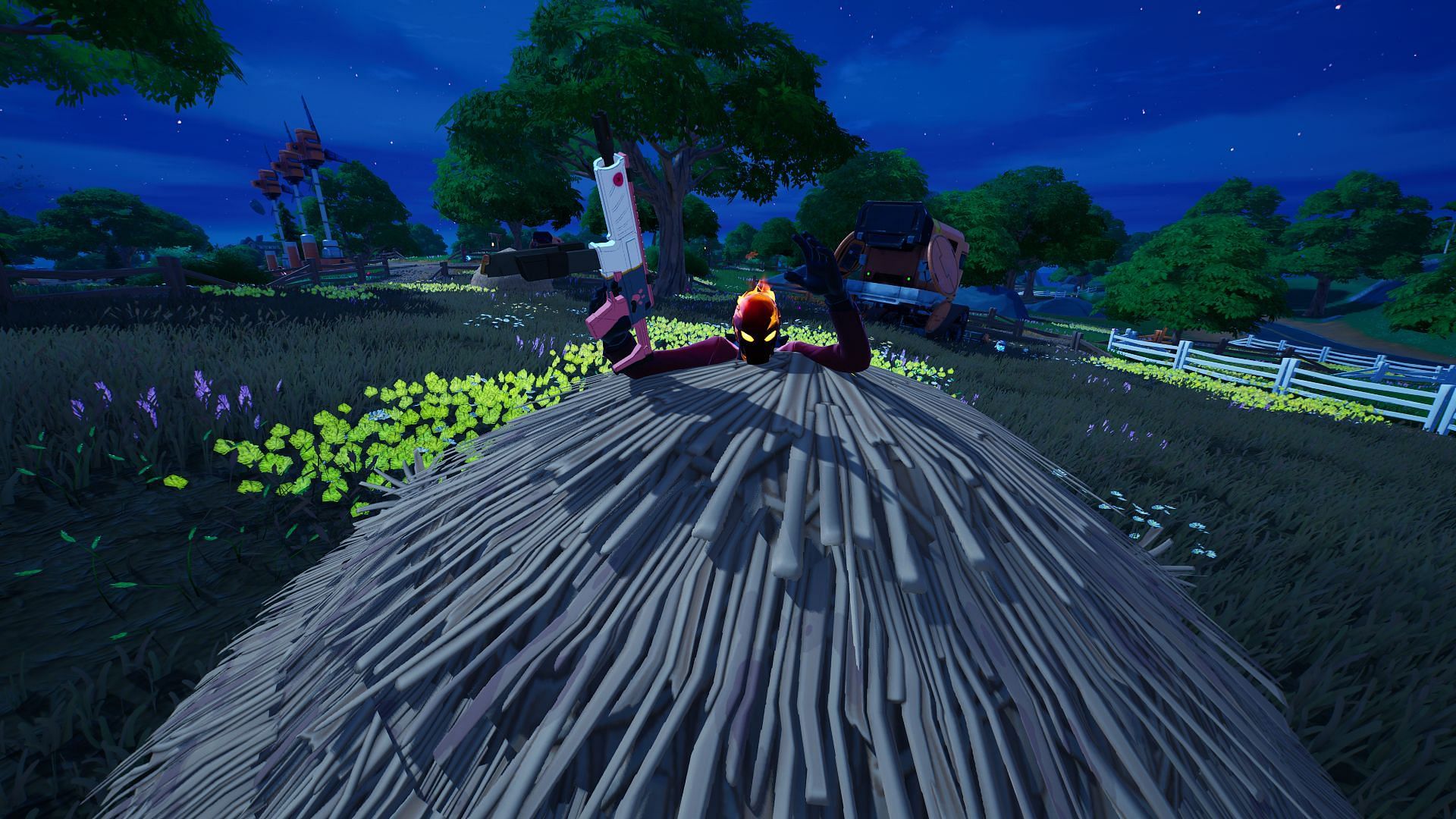Use the key/button associated with the &quot;Hide&quot; mechanic to enter a Haystack (Image via Epic Games/Fortnite)