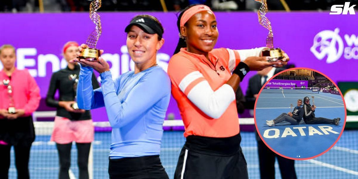 Jessica Pegula and Coco Gauff with their trophies