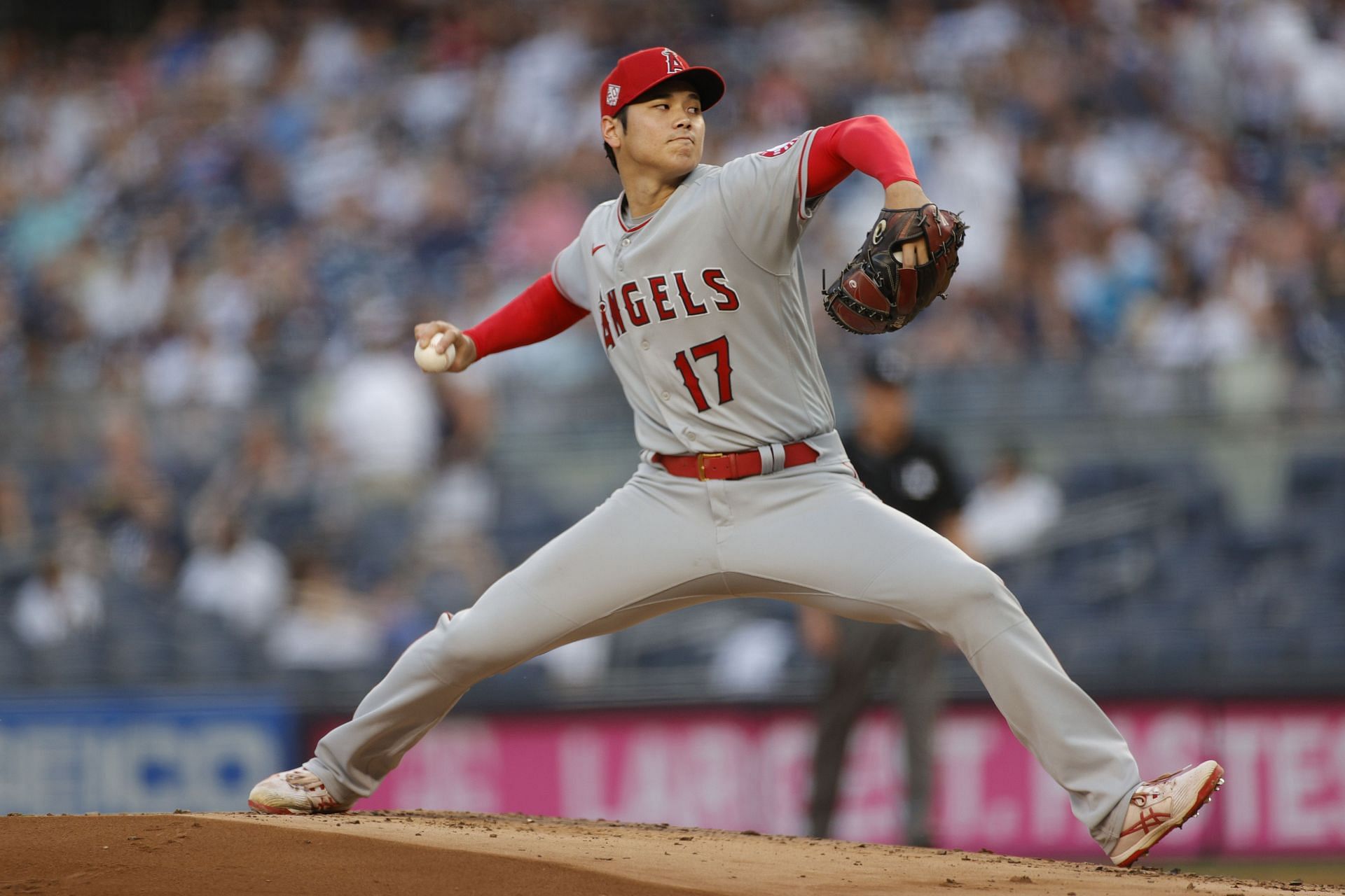 Shohei Ohtani of the Los Angeles Angels pitches during the first inning against the New York Yankees at Yankee Stadium on June 30, 2021, in the Bronx borough of New York City.