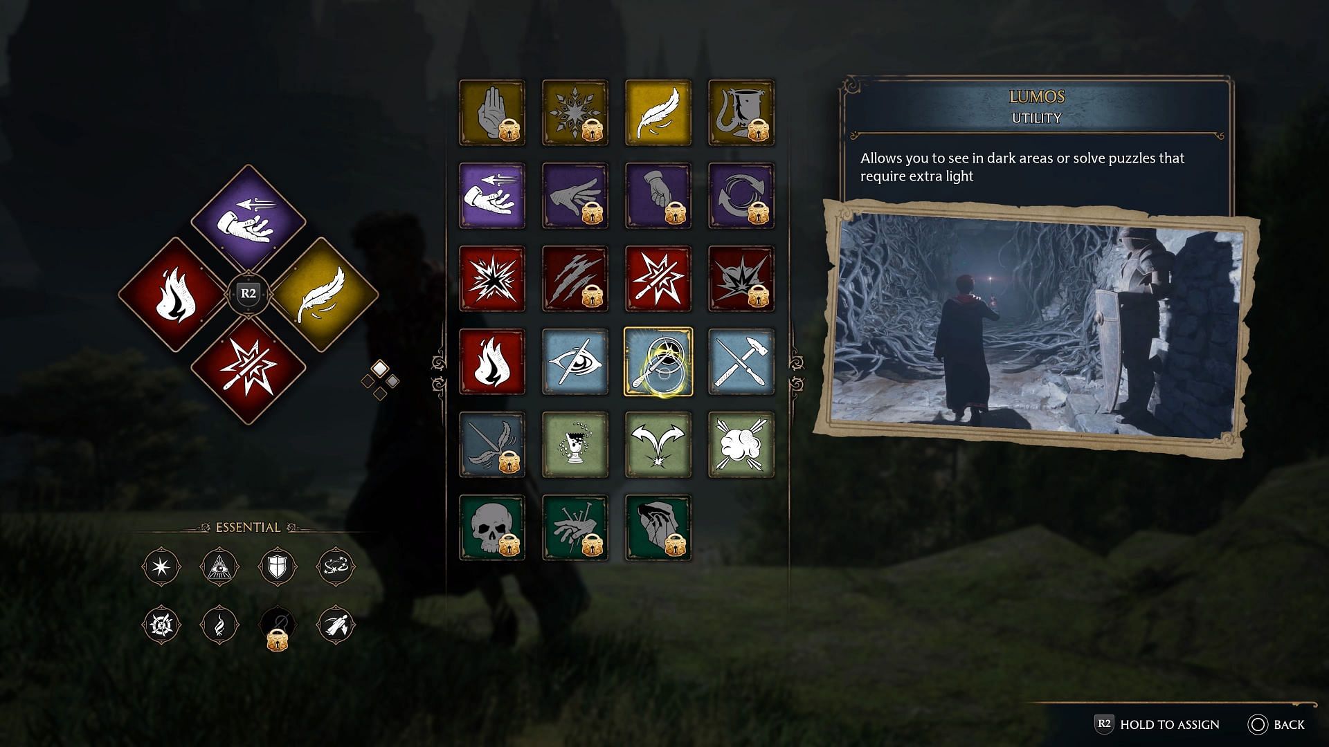 Spell menu as seen in Hogwarts Legacy (Image via WB Games)