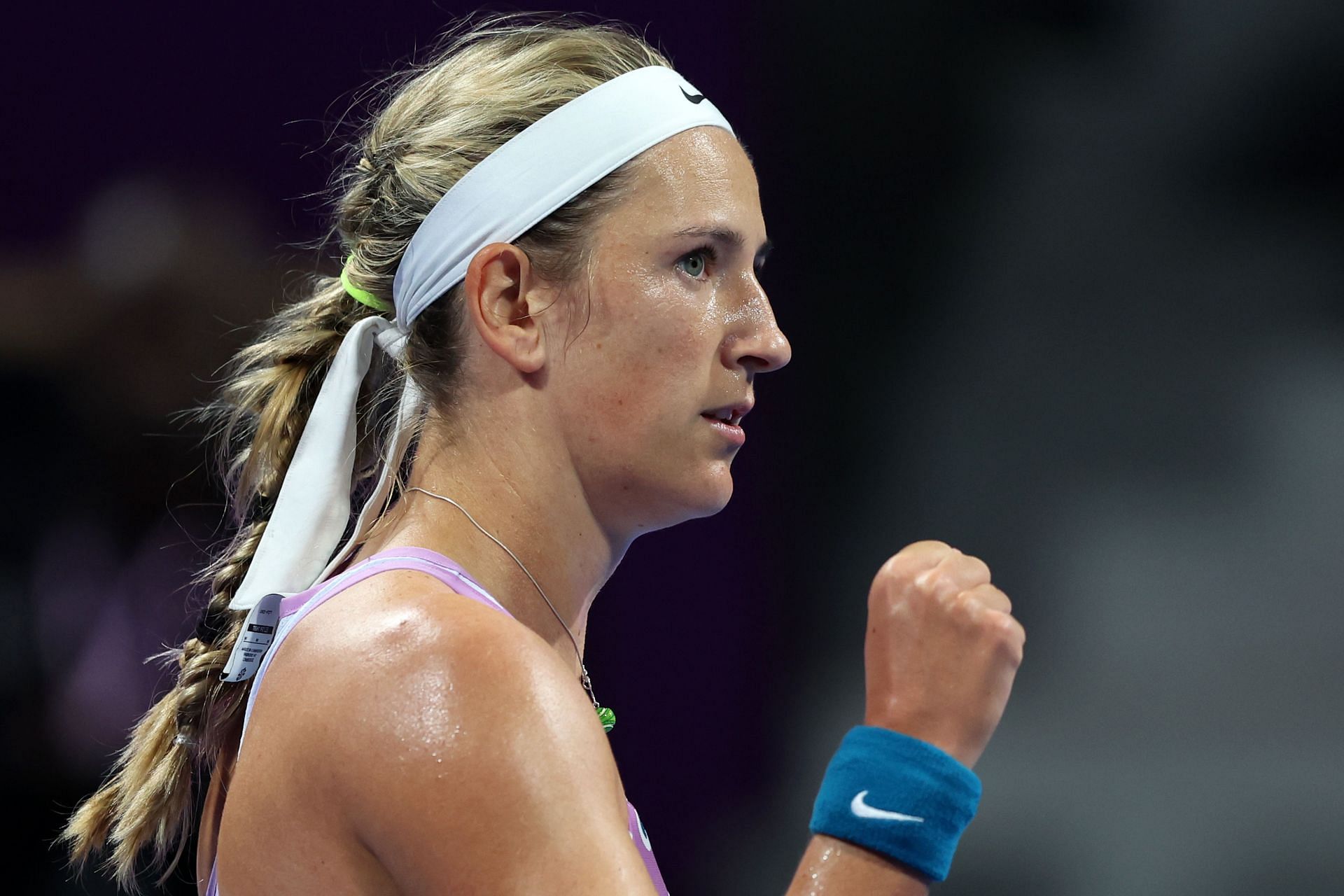 Victoria Azarenka in action at the Qatar Total Energies Open.