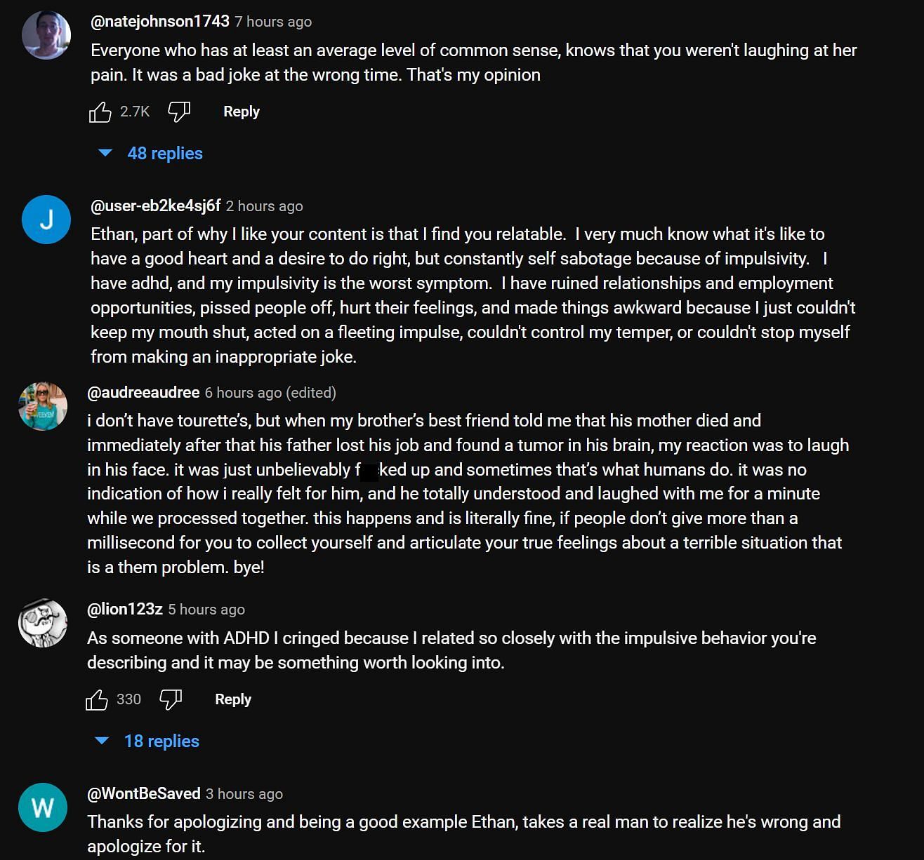 Fans react to his apology (Image via Ethan Klein YouTube)