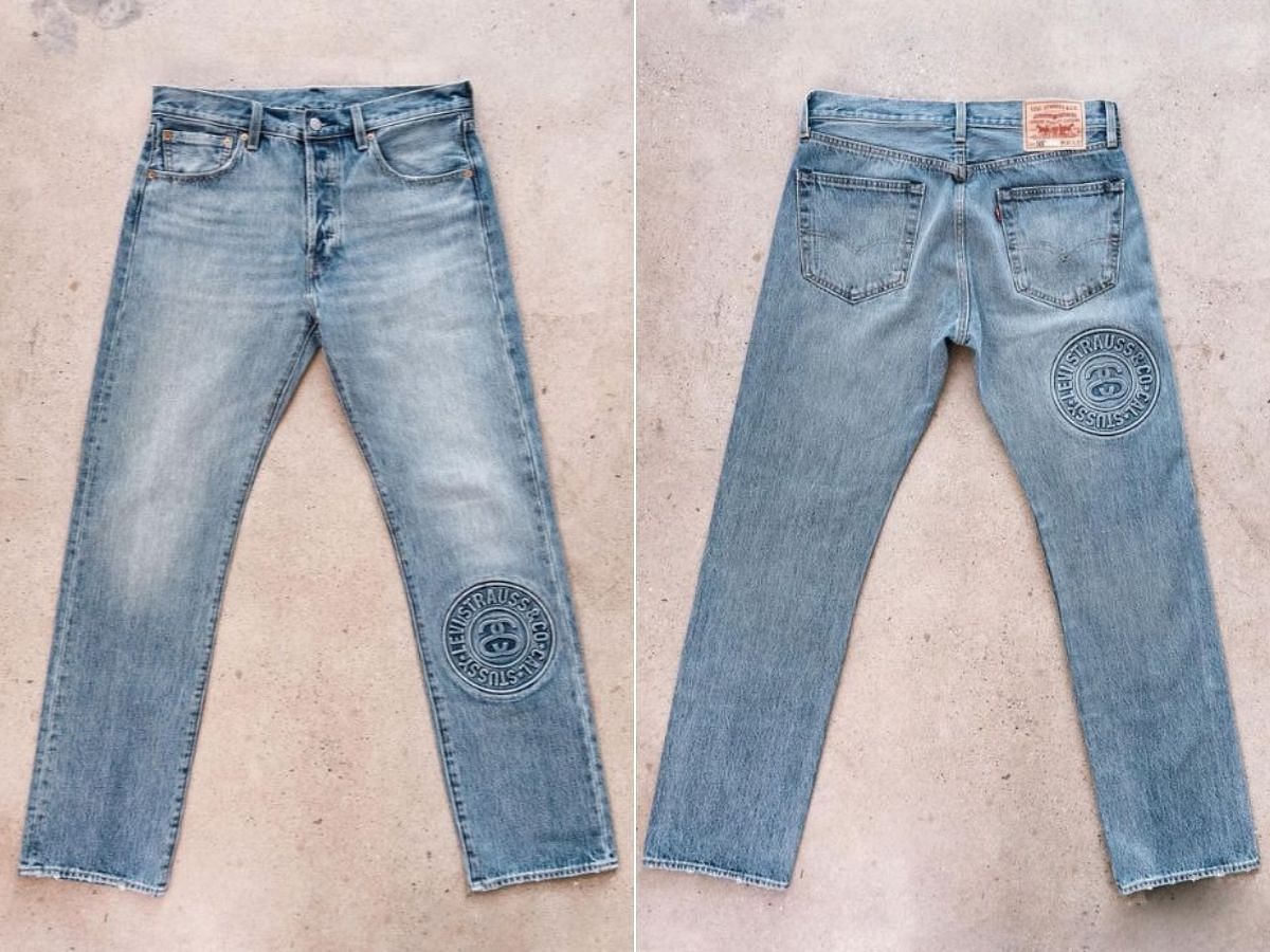 Take a closer look at the front and rear sides of the collab&#039;s jeans (Image via Sportskeeda)