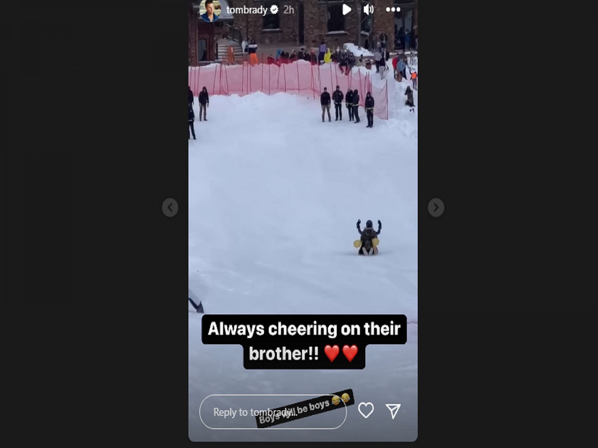 No. 12 watches kids finish sled run - Courtesy of QB on Instagram