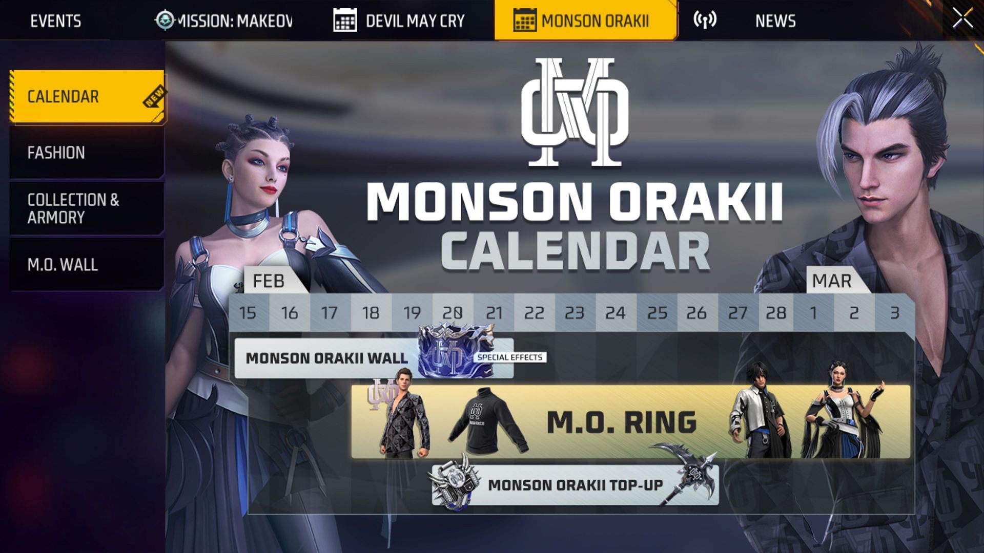 Select the M.O. Wall from the available events (Image via Garena)