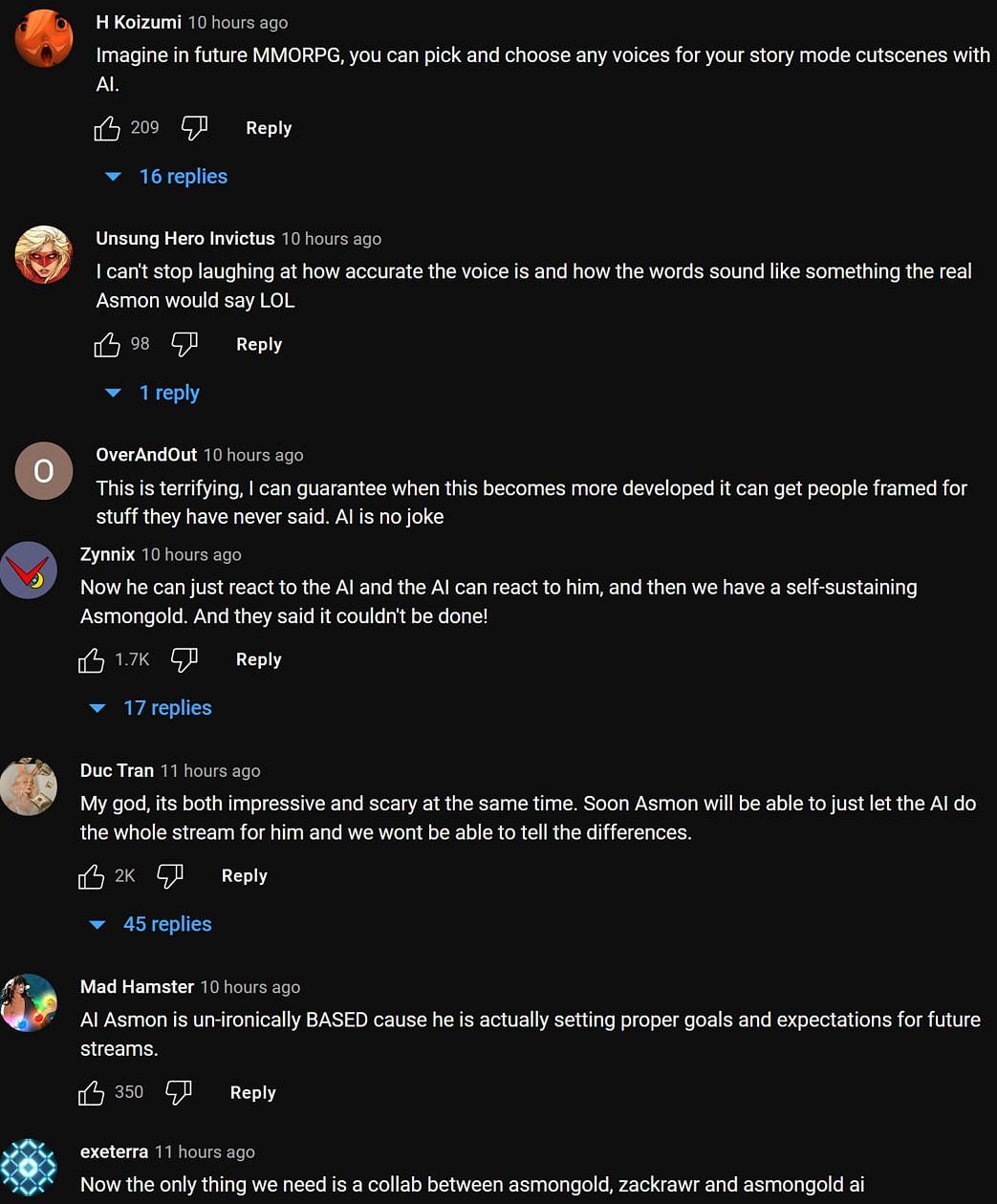 Fans in the YouTube comments section reacting to the streamer&#039;s clip (Image via Asmongold Clips/YouTube)