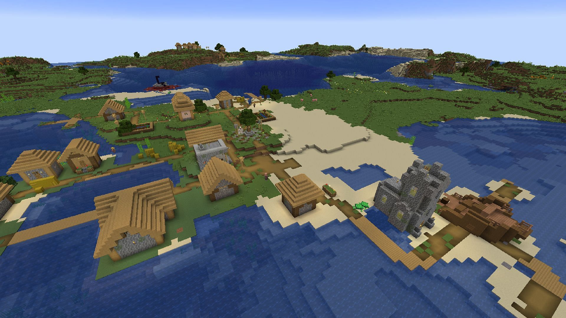 Villages, shipwrecks, treasure, and Nether portals abound in this Minecraft Java seed (Image via Mojang)