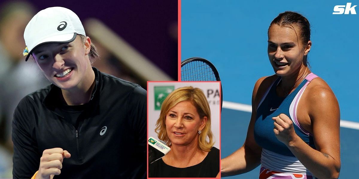Chris Evert reacts to the 2023 WTA Dubai draw, led by Iga Swiatek and Aryna Sabalenka.