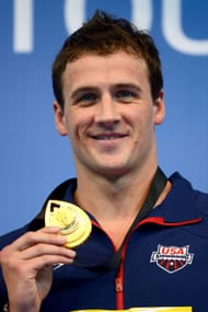 Ryan Lochte of USA poses with his Gold medal on the podium after winning the Men's 200m Individual Medley Final during day three of the 11th FINA Short Course World Championships at the Sinan Erdem Dome on December 14, 2012, in Istanbul, Turkey. (Photo by Clive Rose/Getty Images)