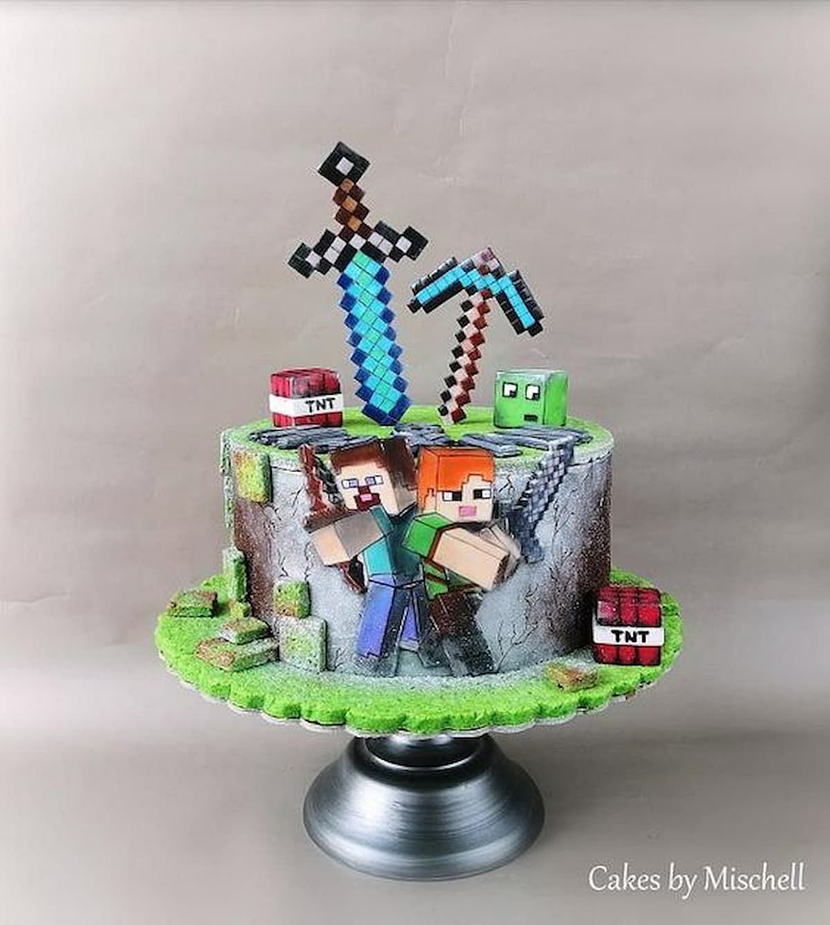 This cake is an excellent choice for players who love Minecraft tools (Image via pinterest/Minecraft by Mischell)