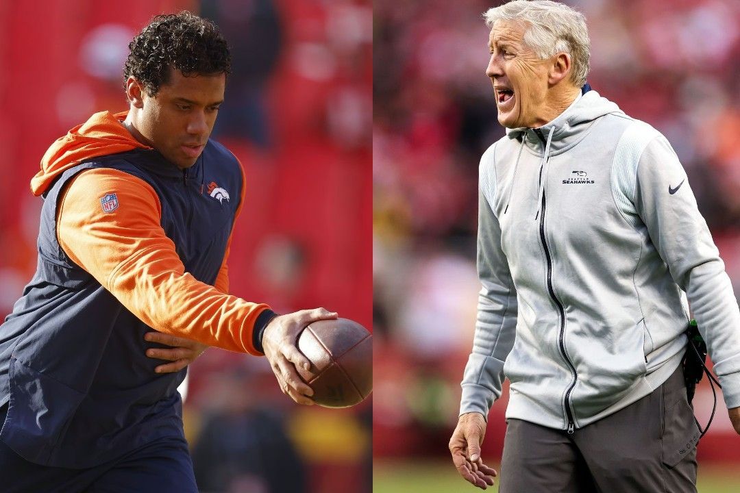 Russell Wilson, left, Pete Carroll, right