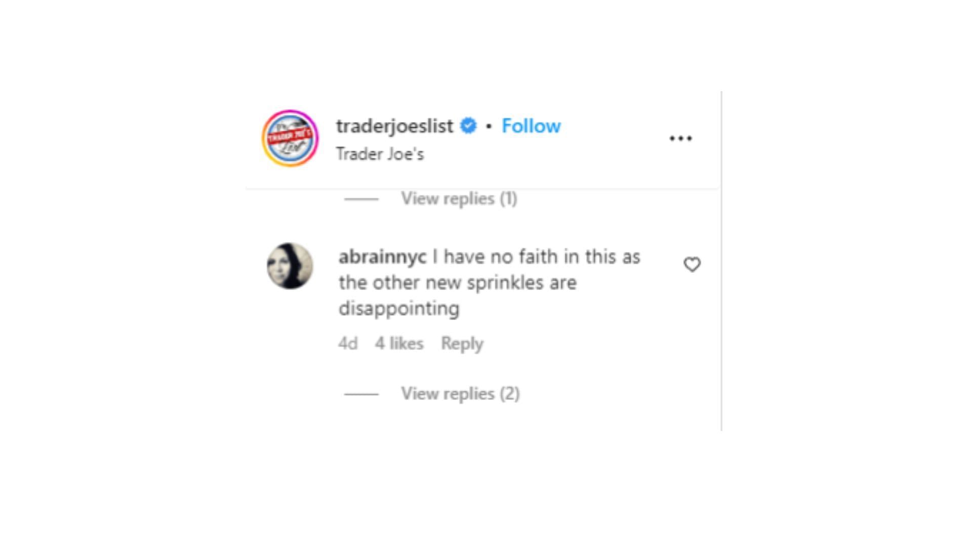 A comment by the user @abrainnyc (Image via Instagram)