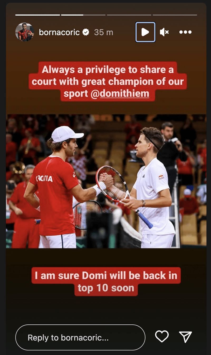 Borna Coric&#039;s Instagram story on Sunday