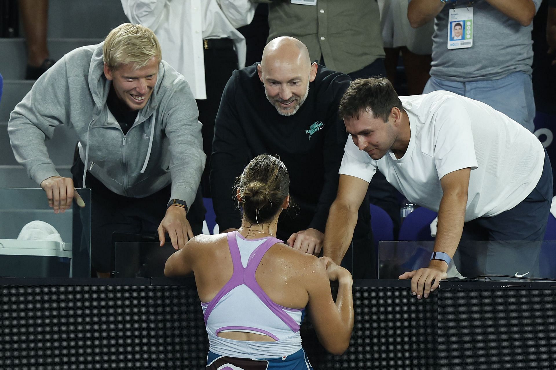 Aryna Sabalenka celebrating her triumph at the 2023 Australian Open with her team