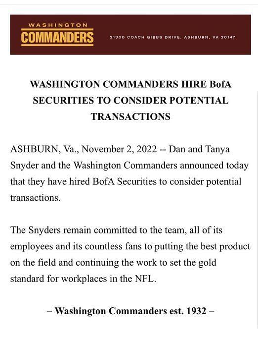 2023 Washington Commanders Transactions