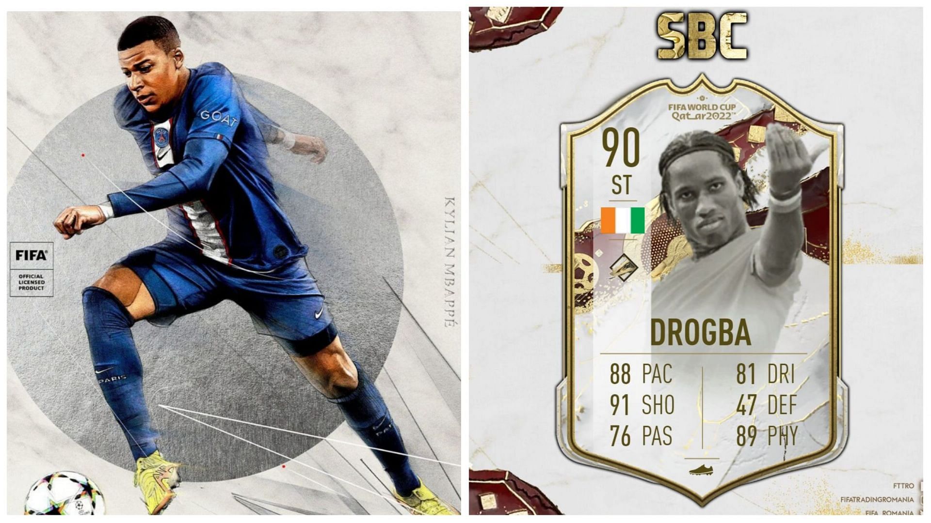 FUT WC Icon Didier Drogba SBC is set to come to the Ultimate Team (Images via FIFA 23 and FifaTradingRomania)